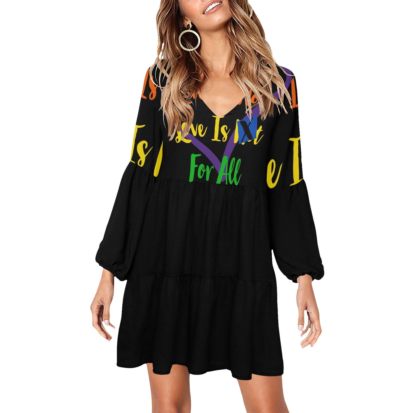 Human Rights LINFA Boho Dress Black Love is not for all back