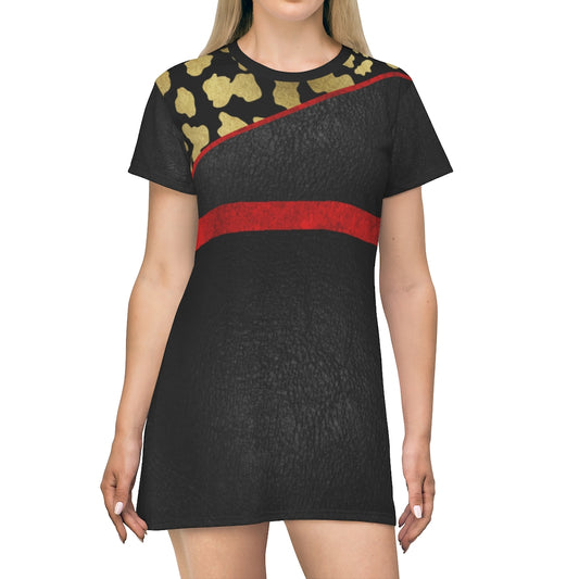 I'm Festive Leopard Black Leather Like Print Dress