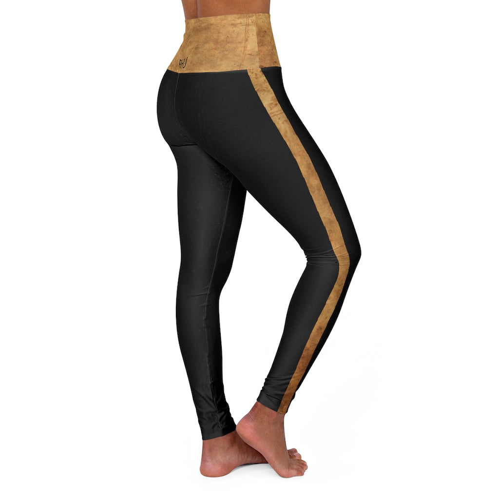 High Waisted Yoga Leggings Black Leather Print/Brown