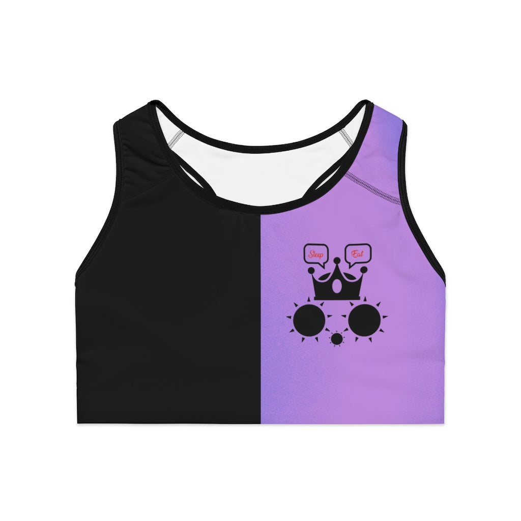 Cat Sleep Eat Color Fading  Sports Bra (AOP) Lilac