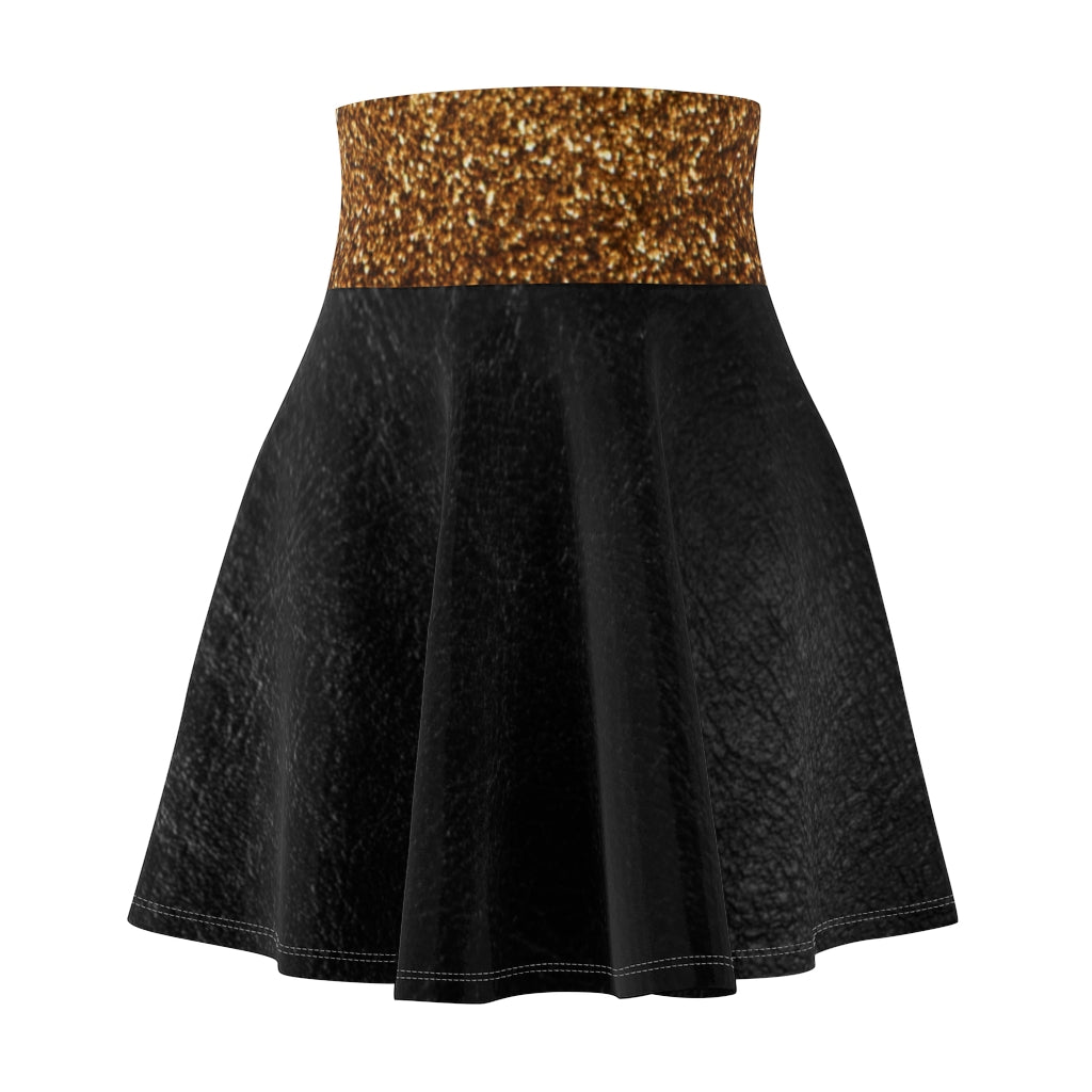 I'm Festive Women's Skater Skirt Black Leather Like Print