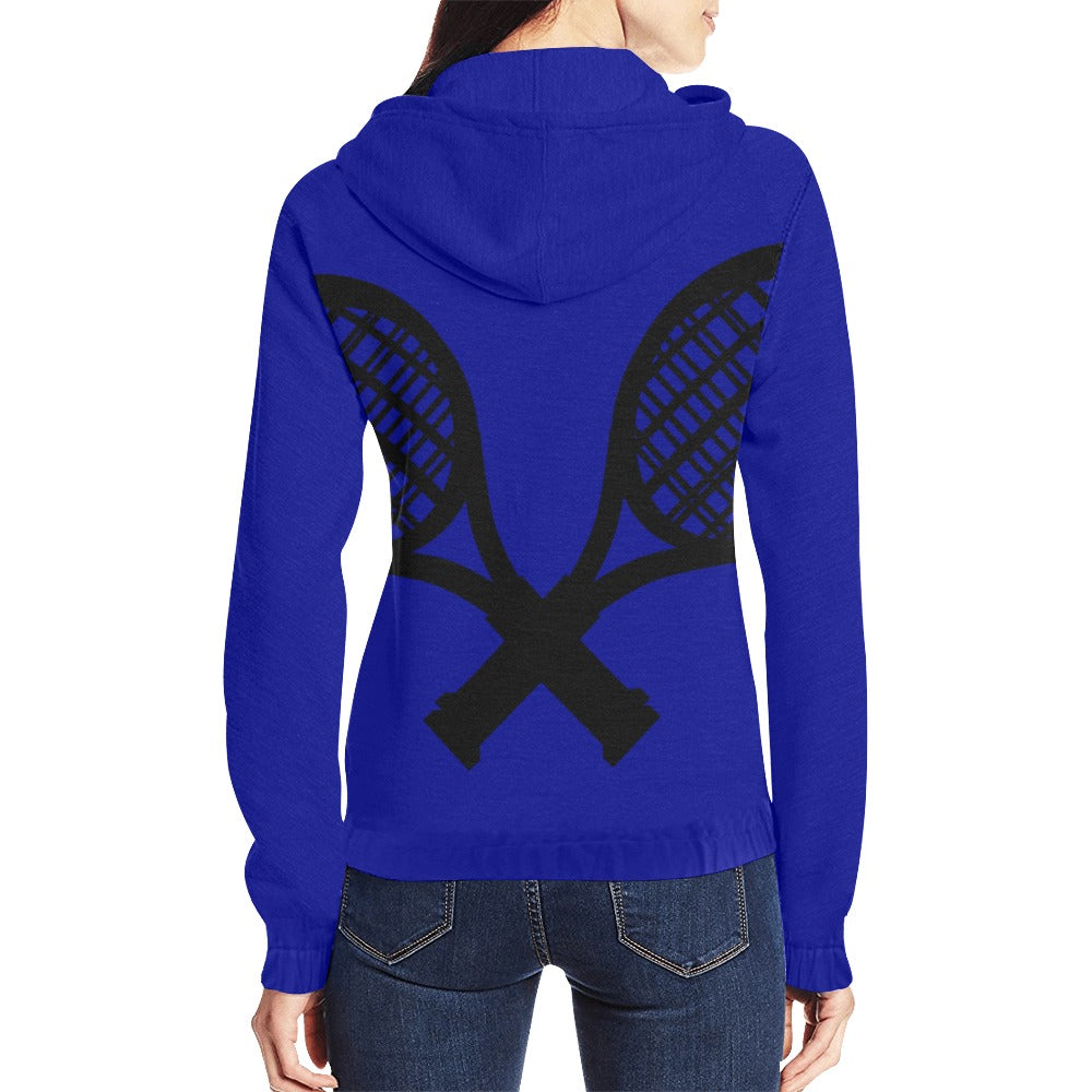 Love Tennis Women's Full Zip Hoodie Blue