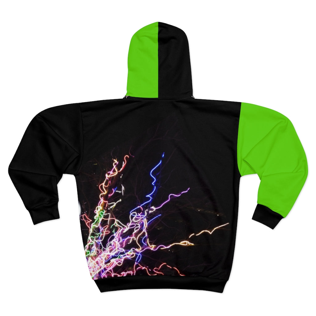 Electric Lights  Unisex Zip Hoodie Green Sleeve