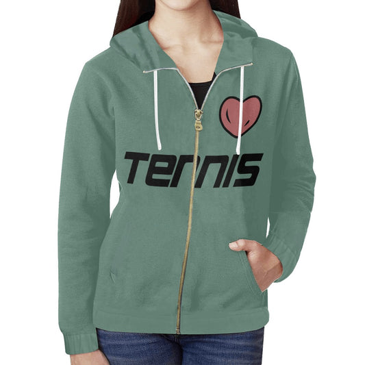 Love Tennis Women's Full Zip Hoodie Color Heart