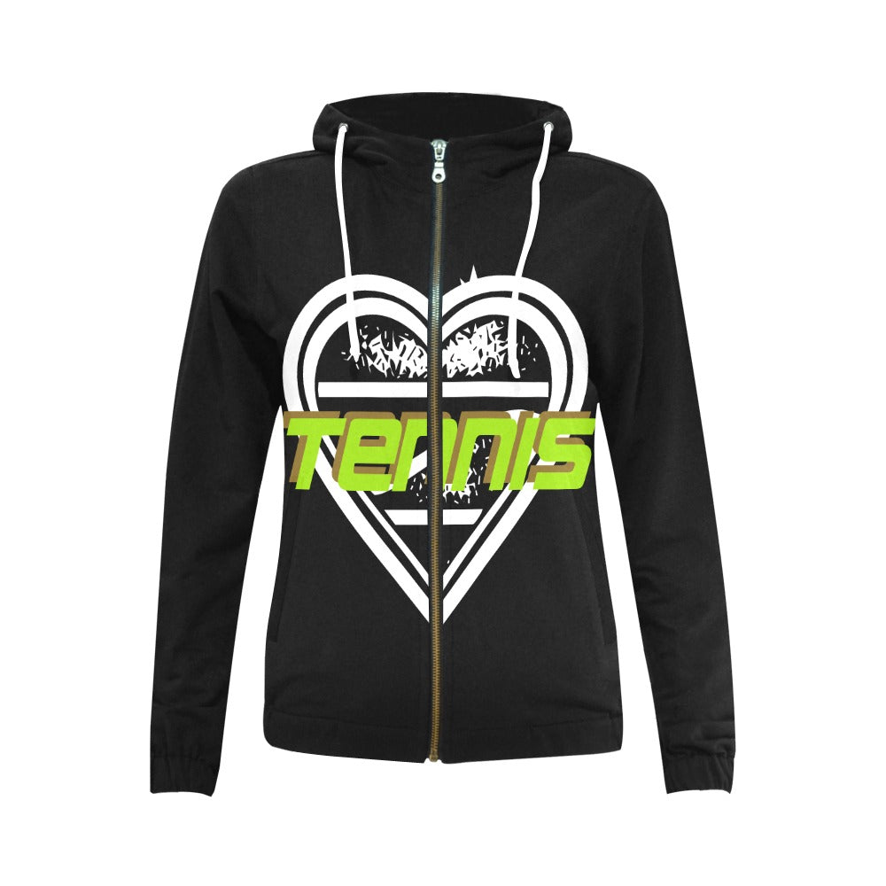 Love Tennis Women's Full Zip Hoodie Green Text