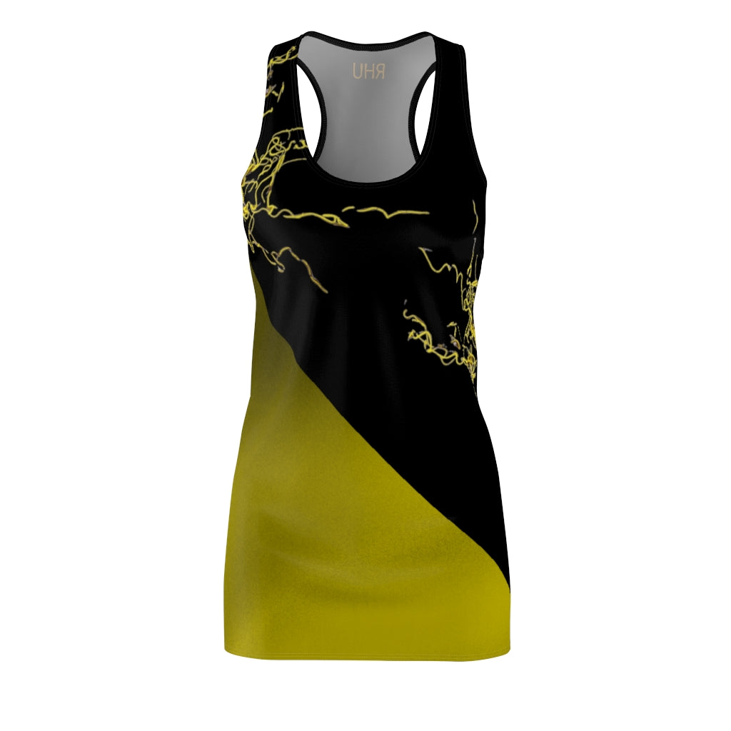 Gold Electric Lights Women's Cut & Sew Racerback Dress Black Yellow Duo Tone