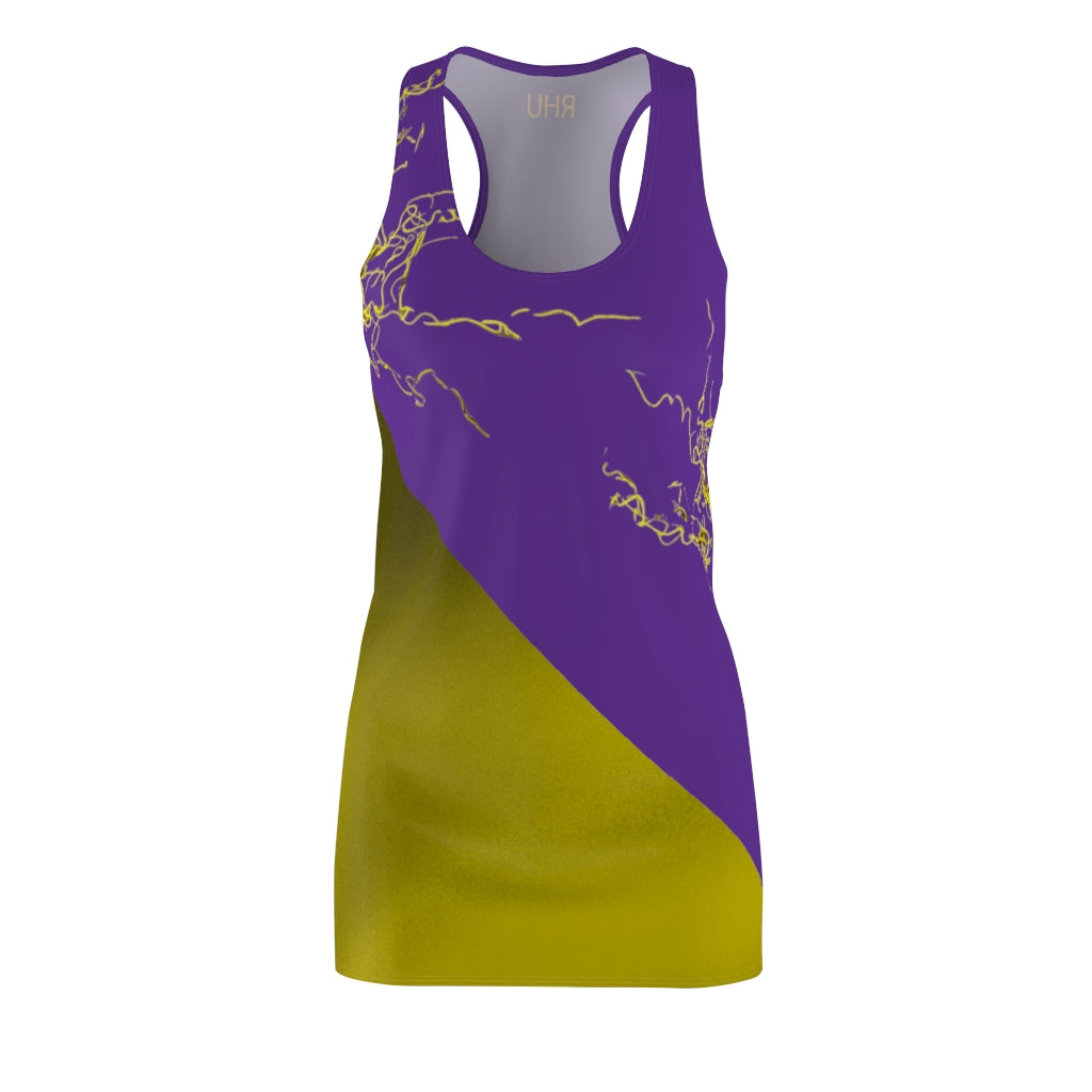 Gold Electric Lights Women's Cut & Sew Racerback Dress Lilac Yellow Duo Tone