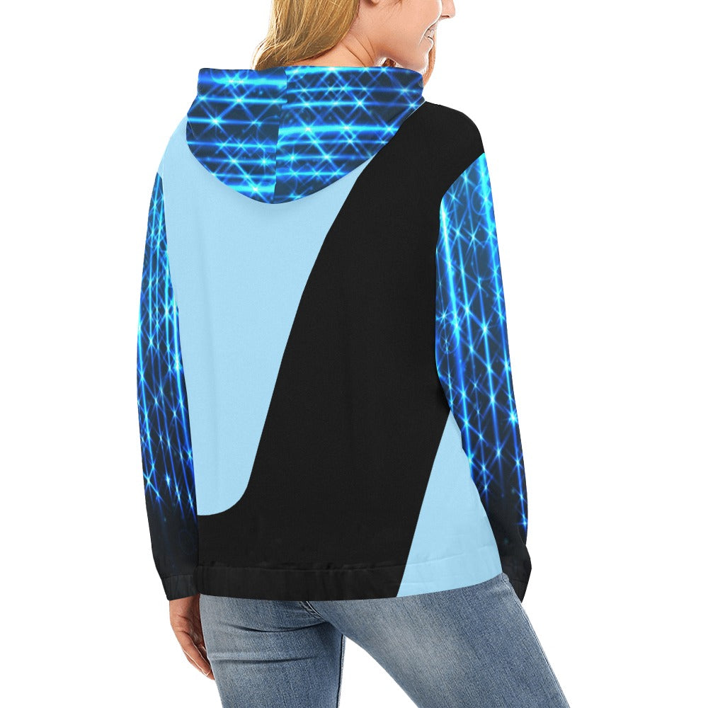 RHU Women's Hoodie Sparkling Lights Black/ Light Blue