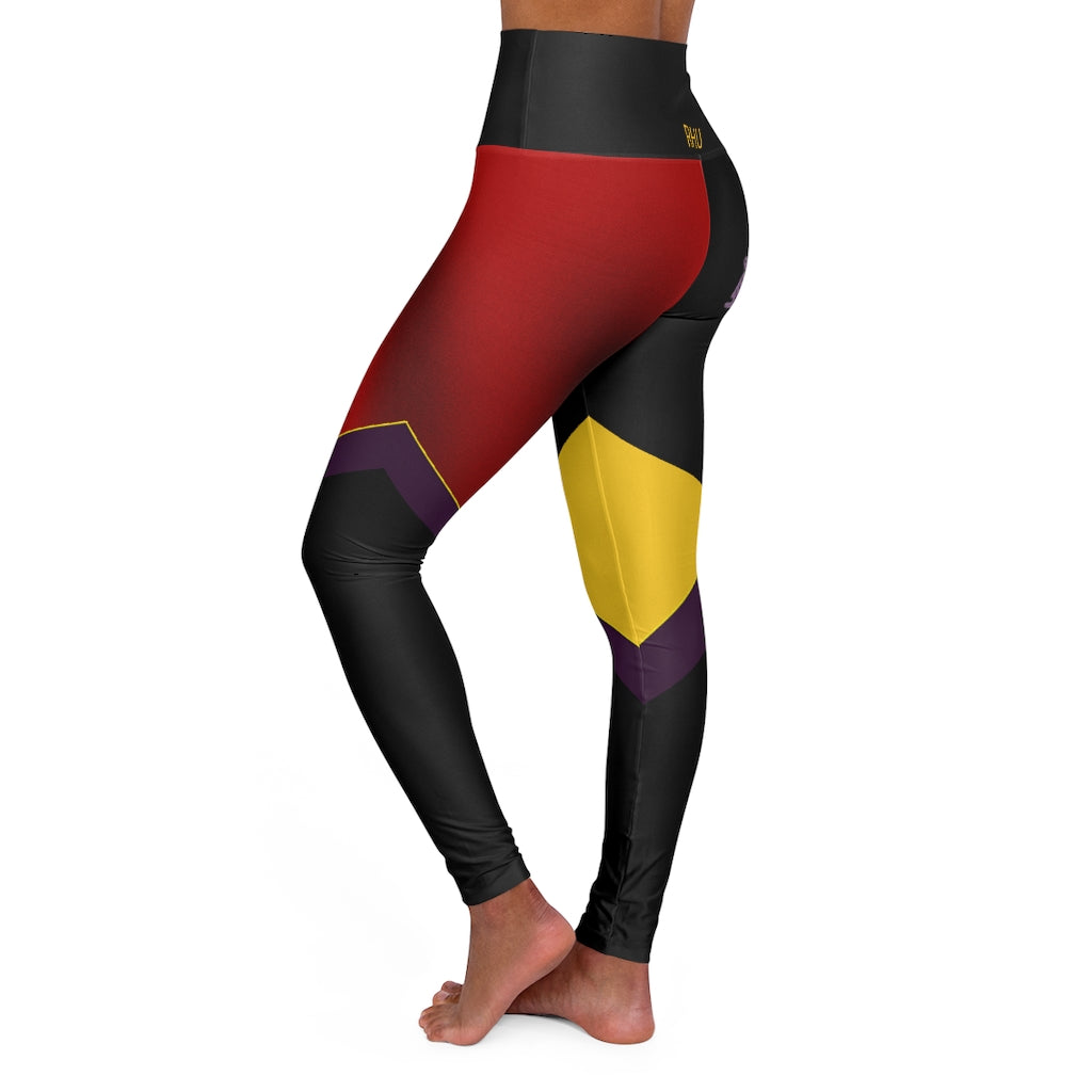 Back Buddha Logo Est High Waisted Yoga Legging RHU  Black/Yellow/Red fading