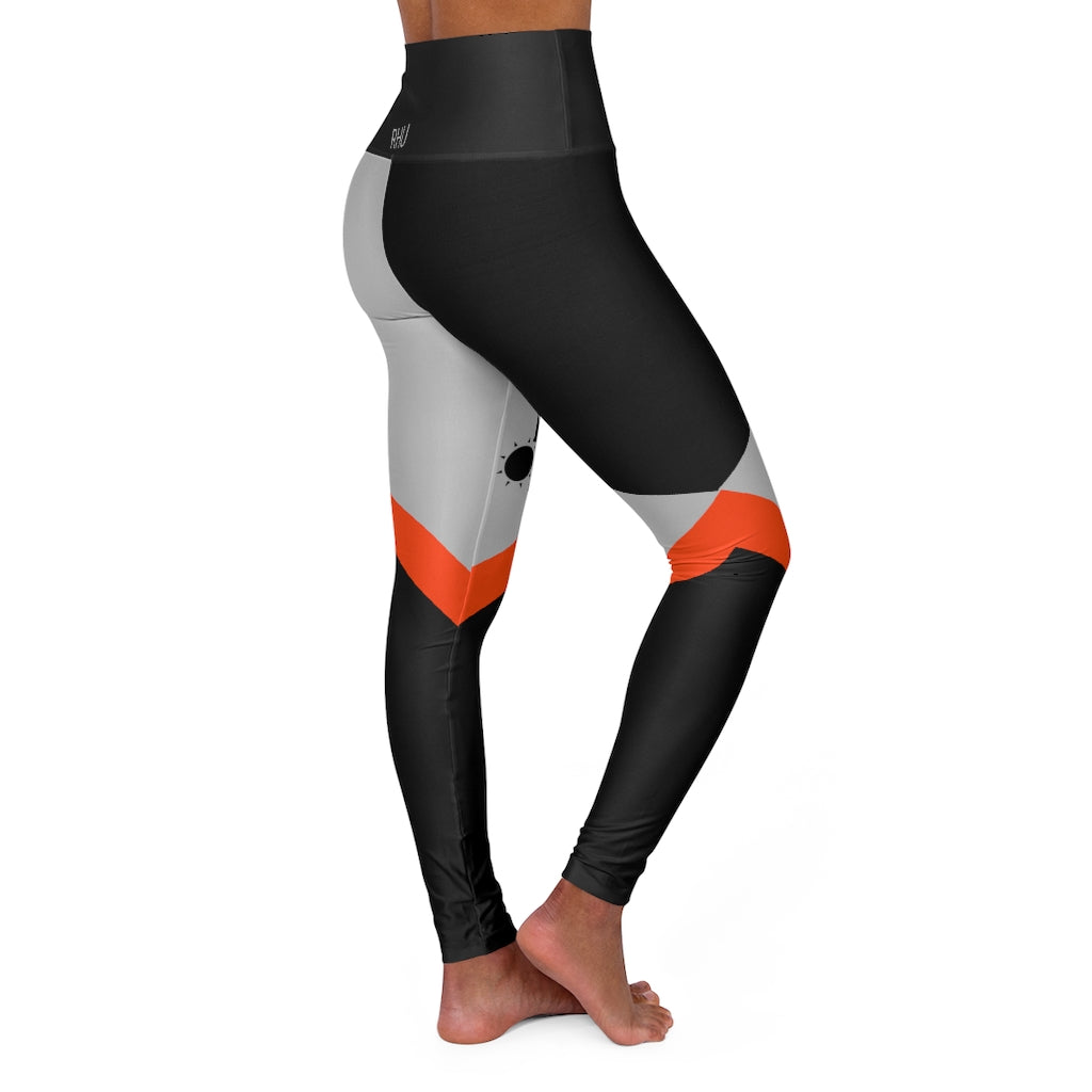 Cat Sleep Eat High Waisted Yoga Leggings Light Grey Orange RHU