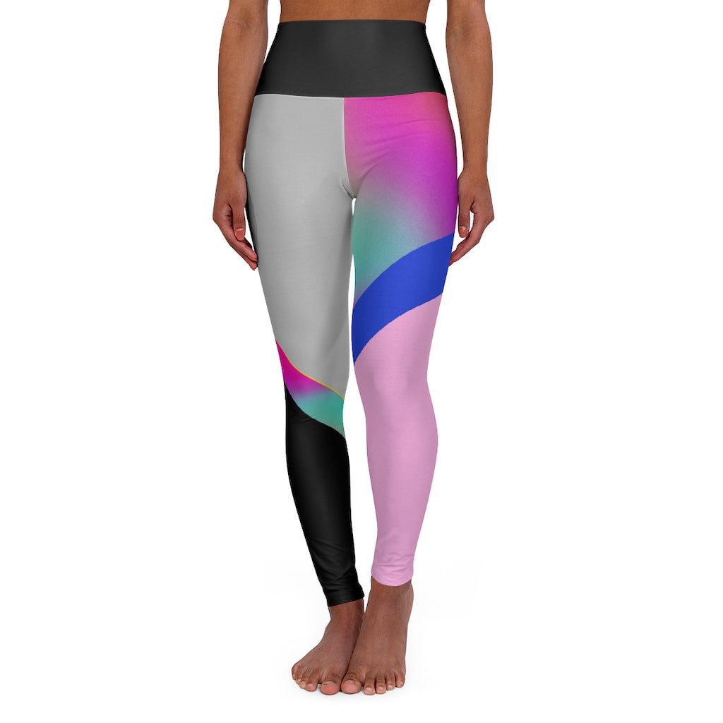 Multi Pink Blue High Waisted Yoga Leggings RHU Light Pink Grey