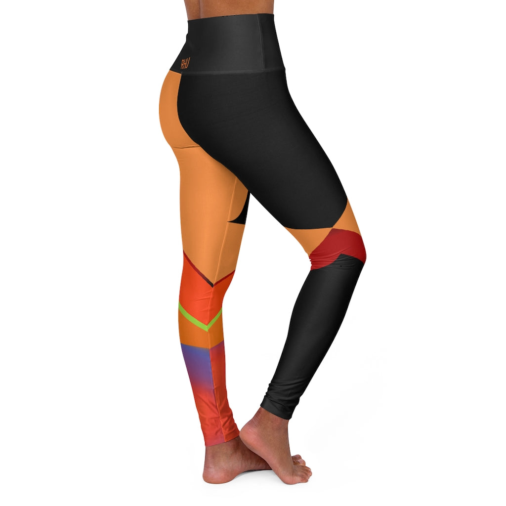 High Waisted Yoga Leggings Fading Ghost Orange Black RHU