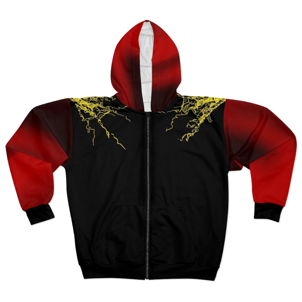 Electric Lights  Unisex Zip Hoodie Red Black Fading