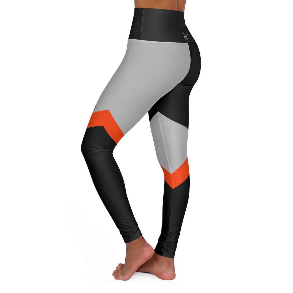 Cat Sleep Eat High Waisted Yoga Leggings Light Grey Orange RHU