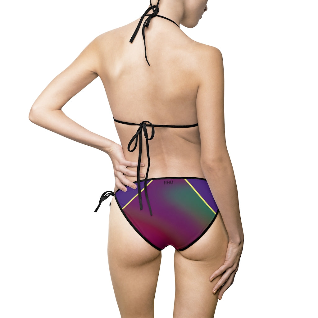 Human Rights LINFA Women's Bikini Swimsuit Black Black Purple Green Fading