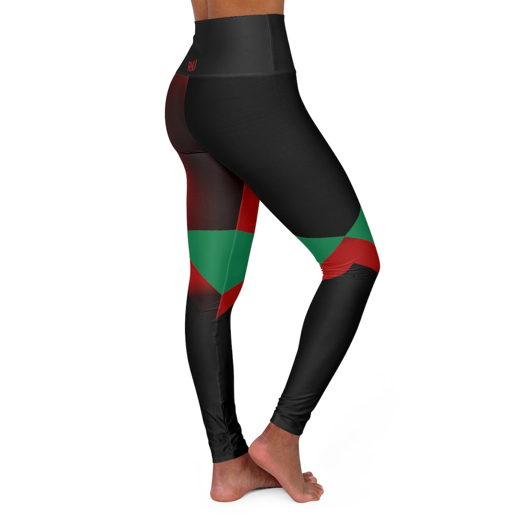 High Waisted Yoga Leggings Fading Red Black Green RHU