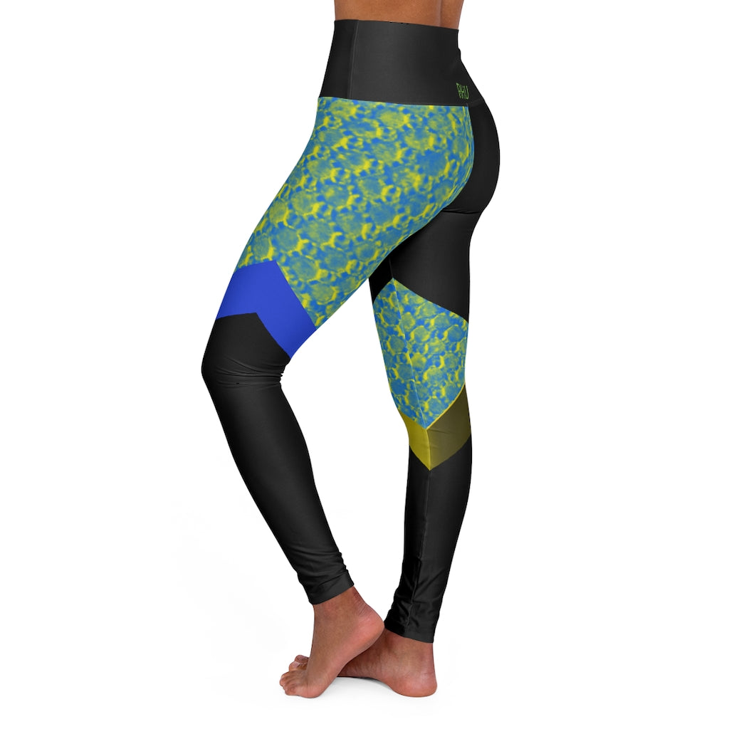 Duo Tone Blue Yellow High Waisted Yoga Leggings RHU