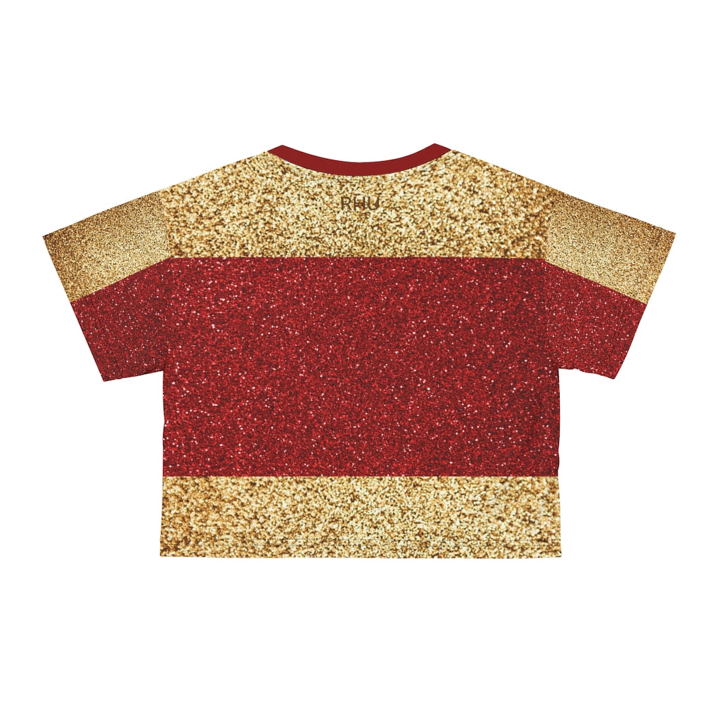 I'm Festive AOP Crop Tee Red Gold Bi