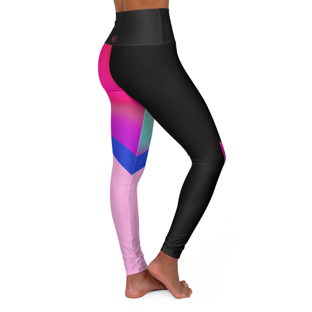 Multi Pink Blue High Waisted Yoga Leggings RHU Light Pink Black