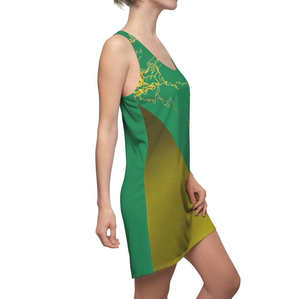 Gold Electric Lights Women's Cut & Sew Racerback Dress Green Yellow Duo Tone