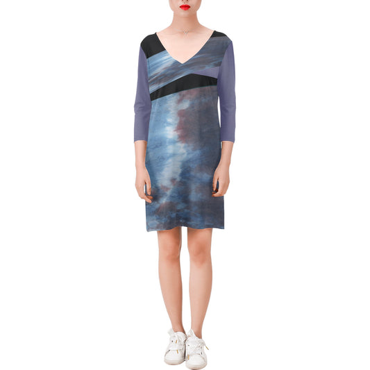 V Neck Dress Abstract Blue Fantasy