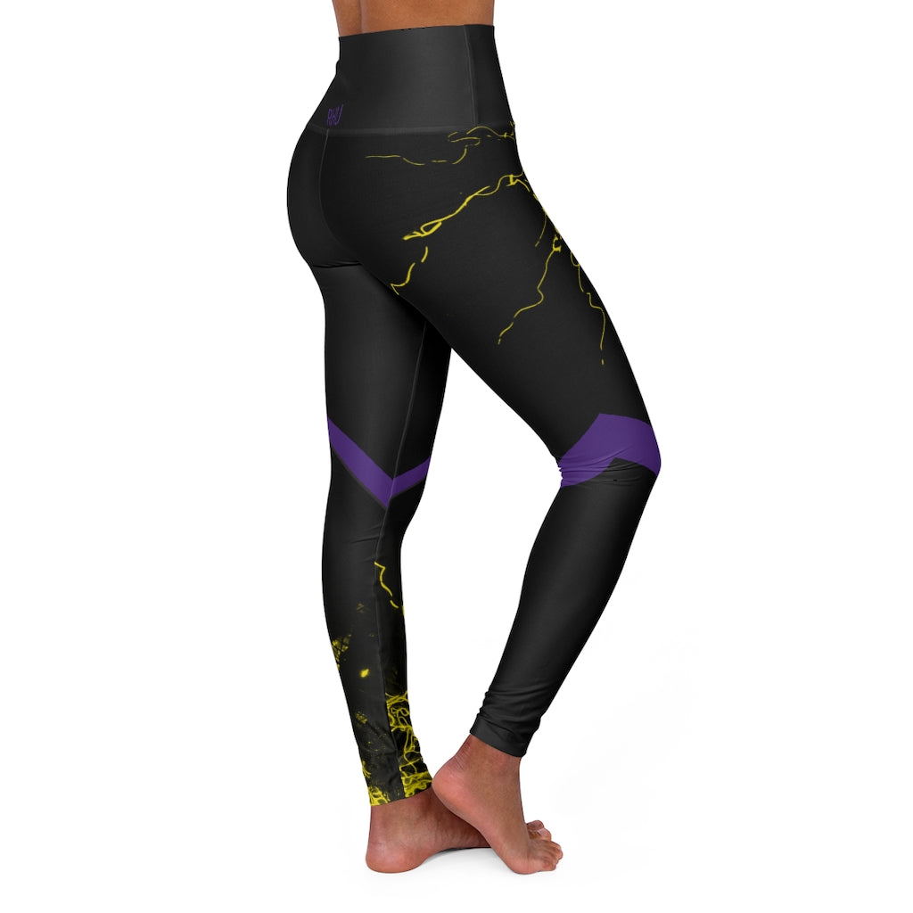 Gold Electric Lights Est High Waisted Yoga Leggings Black