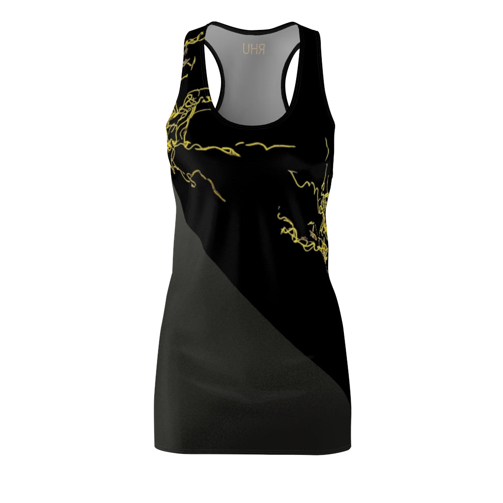 Gold Electric Lights Women's Cut & Sew Racerback Dress Black Dark Grey fading