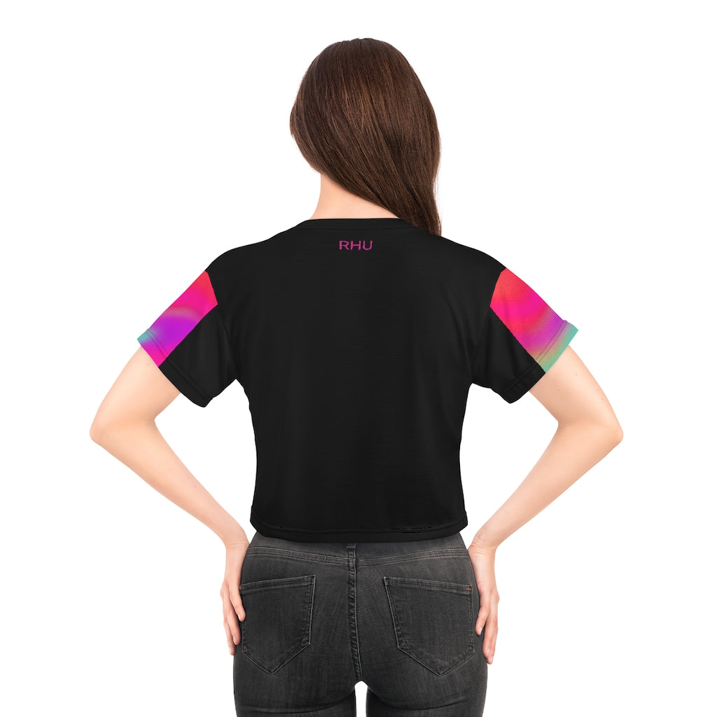 Human Rights LINFA AOP Crop Tee Black Pink Fading Sleeves