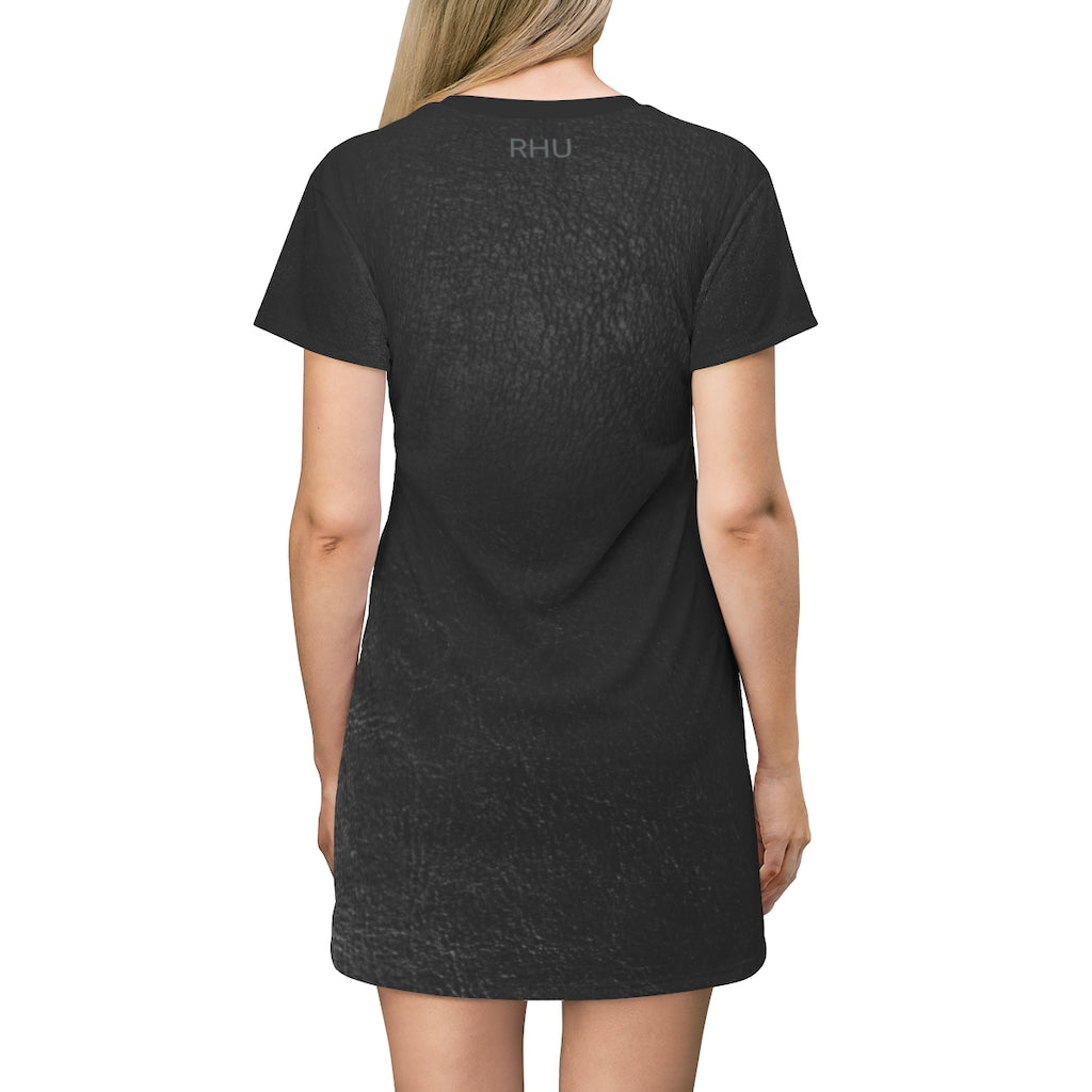 KittyKat T-Shirt Dress Black Leather Print