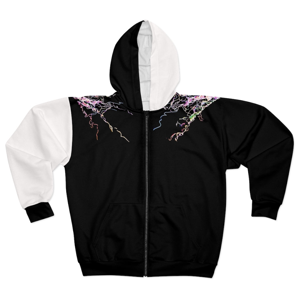 Electric Lights  Unisex Zip Hoodie White Sleeve