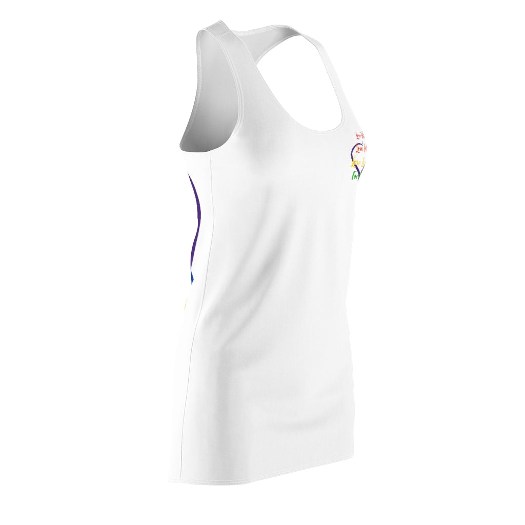 Human Rights LINFA Women's Cut & Sew Racerback White Rainbow Small Print Front/Big Print Back