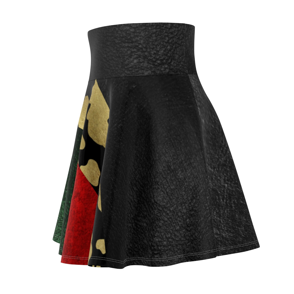 I'm Festive Women's Skater Skirt Black Red Green Leather Like Print Leopard