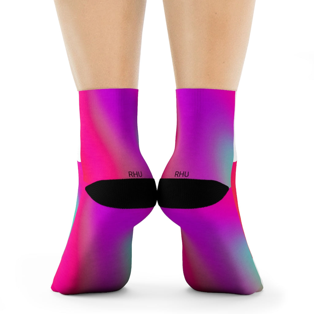 White Pink Purple Blue Fading X Crew Socks