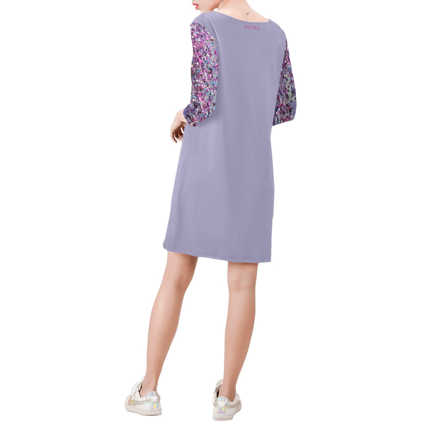 V Neck Dress Stones Lilac