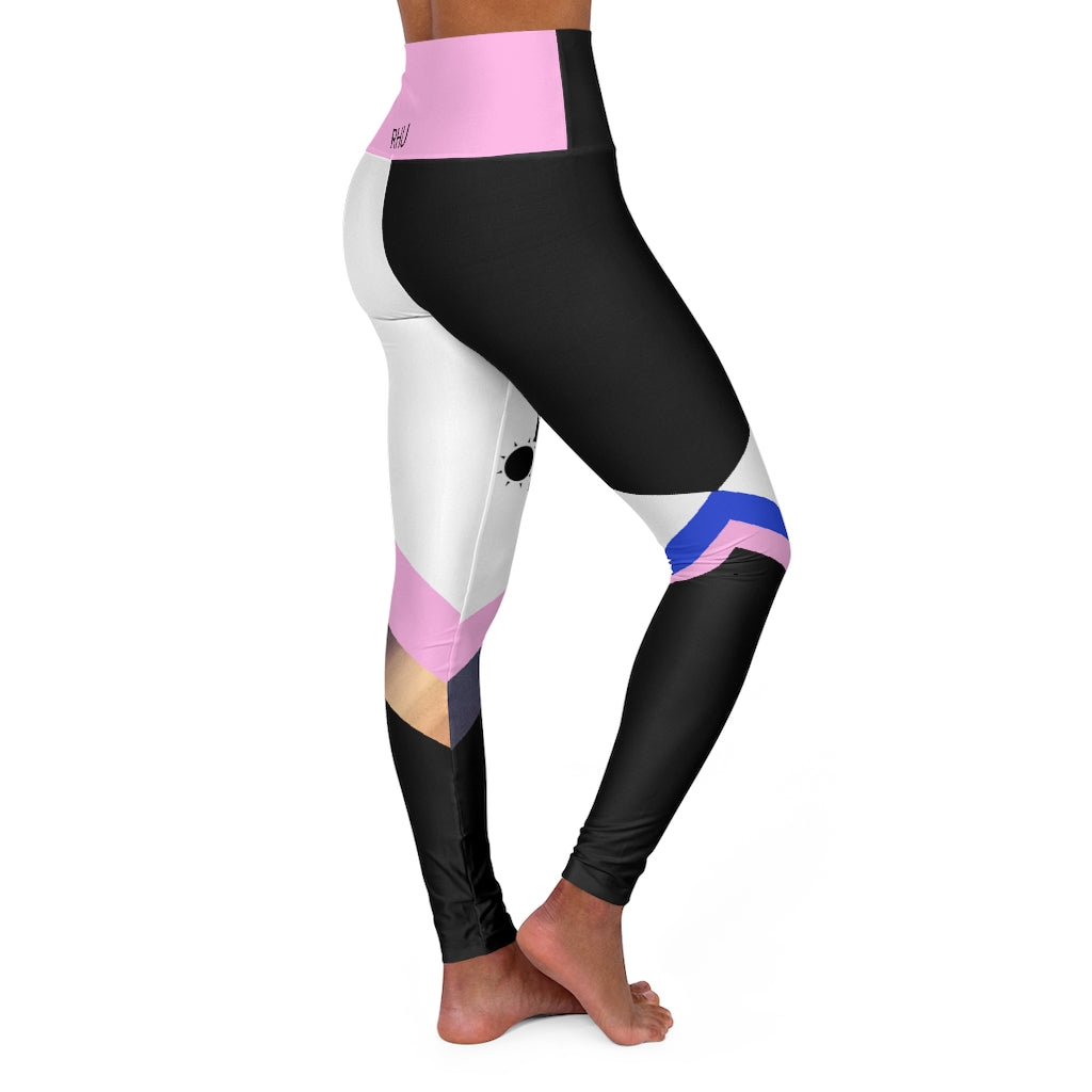 Cat Sleep Eat High Waisted Yoga Leggings Pink Blue Multi RHU