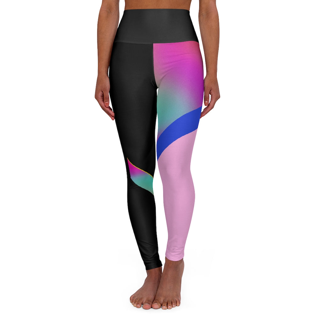 Multi Pink Blue High Waisted Yoga Leggings RHU Light Pink Black