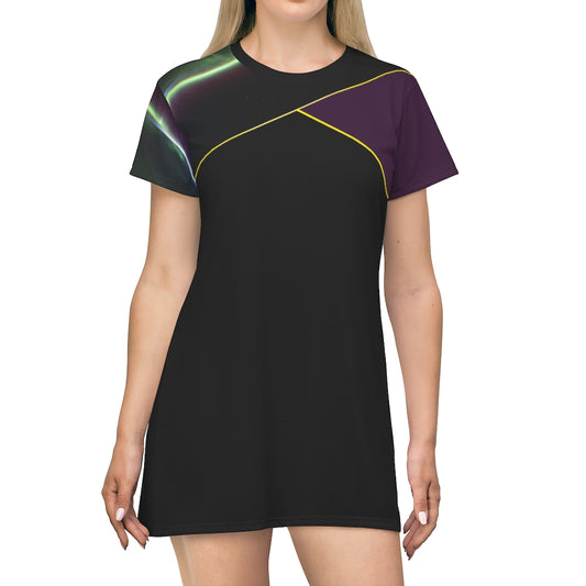 Plain Back T-Shirt Dress Black/Purple/ Green Color Sleeve