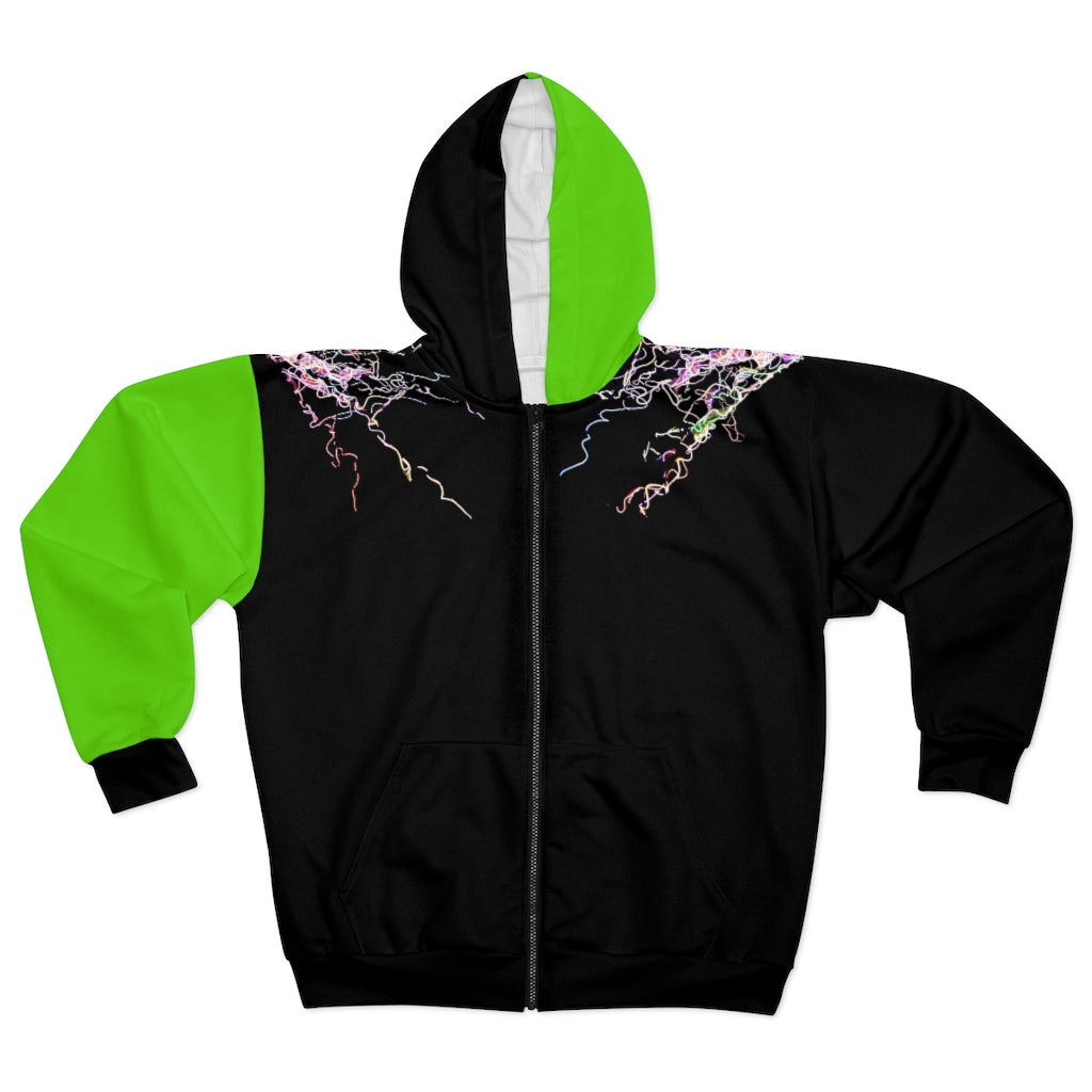 Electric Lights  Unisex Zip Hoodie Green Sleeve