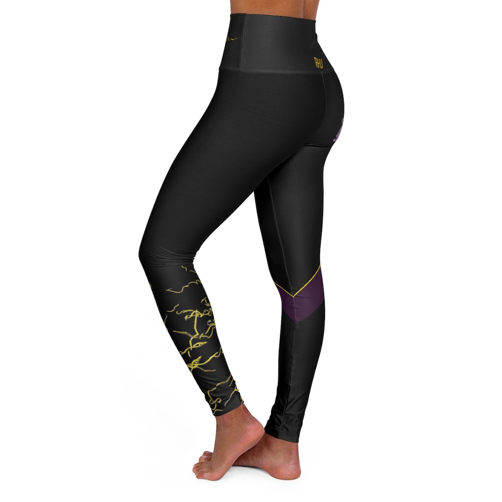 Gold Electric Lights Back Buddha Logo Est High Waisted Yoga Legging RHU Black