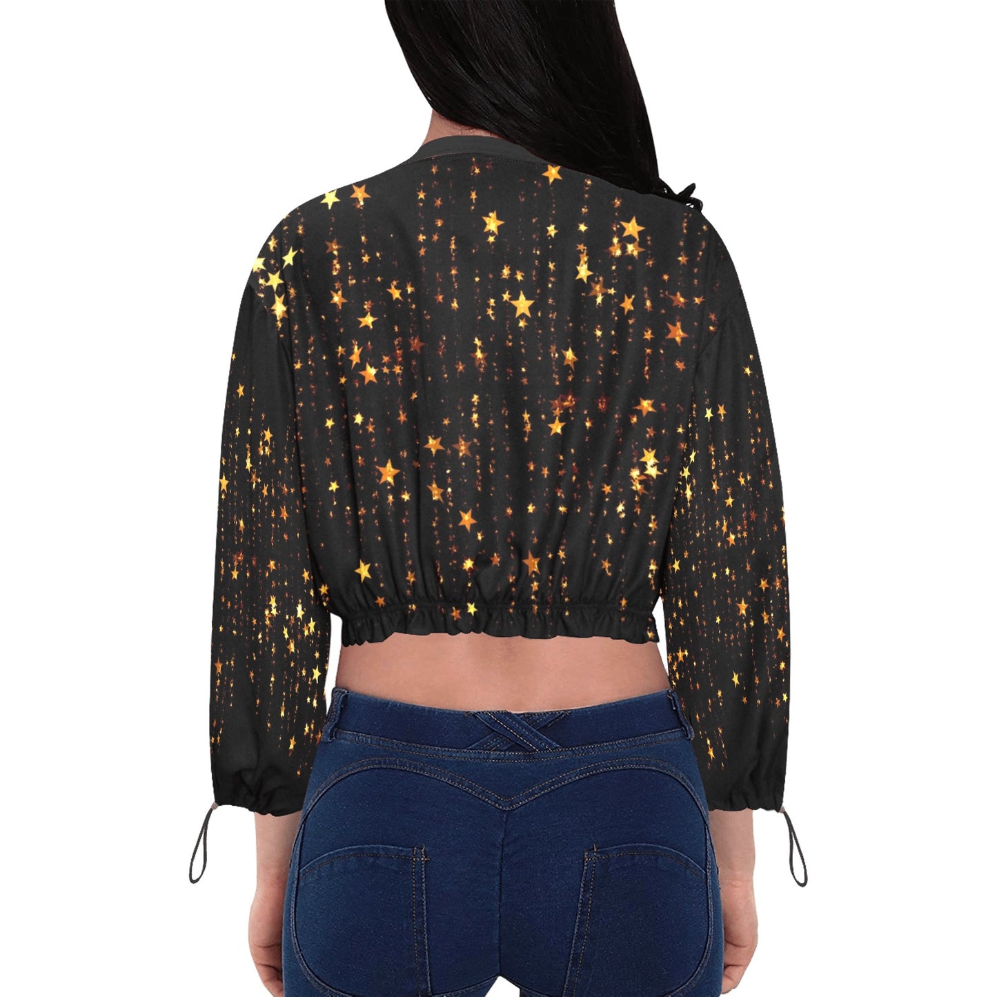 I'm Festive Gold Stars Black Chiffon Cropped Jacket