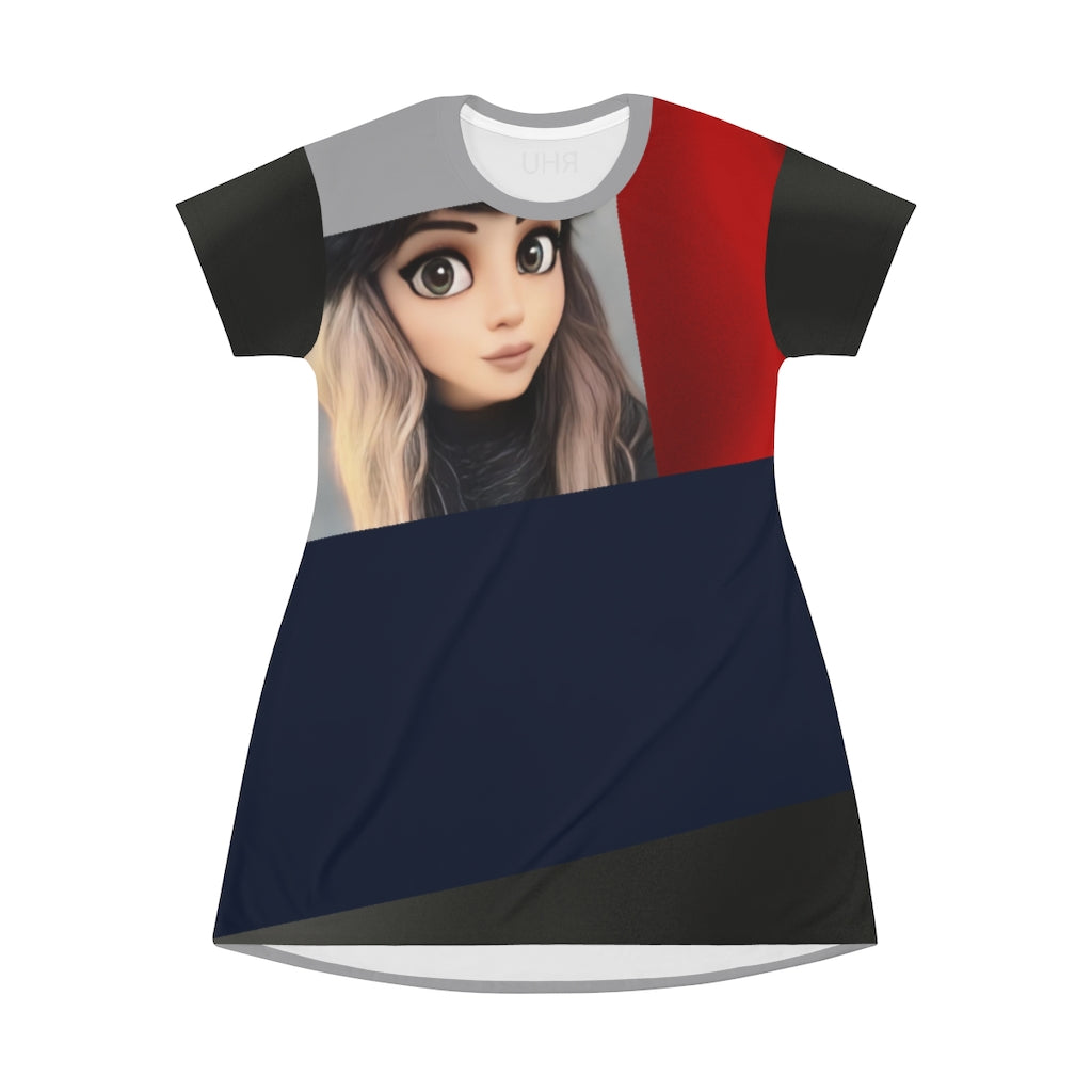 T-Shirt Dress Cartoon Grey Black Blue Night Red