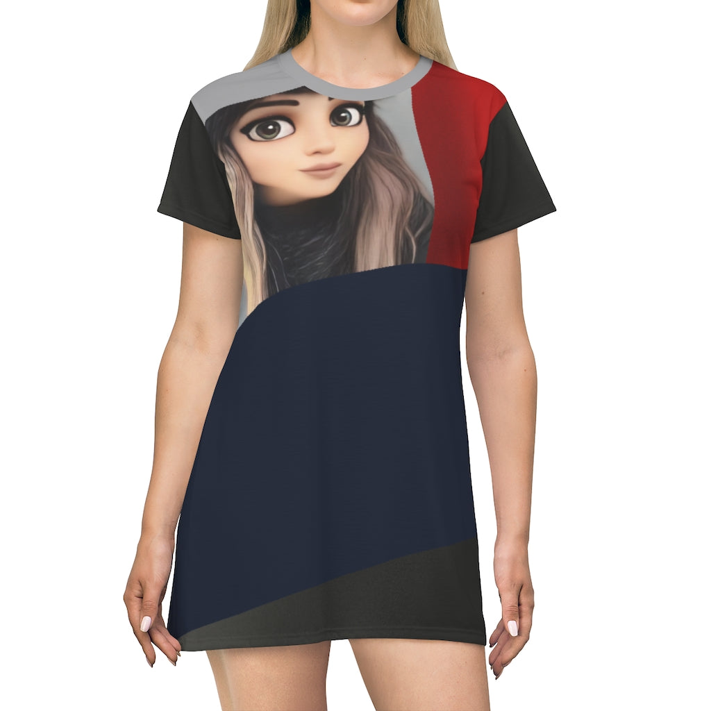 T-Shirt Dress Cartoon Grey Black Blue Night Red