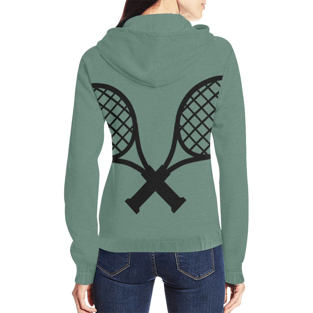 Love Tennis Women's Full Zip Hoodie Color Heart