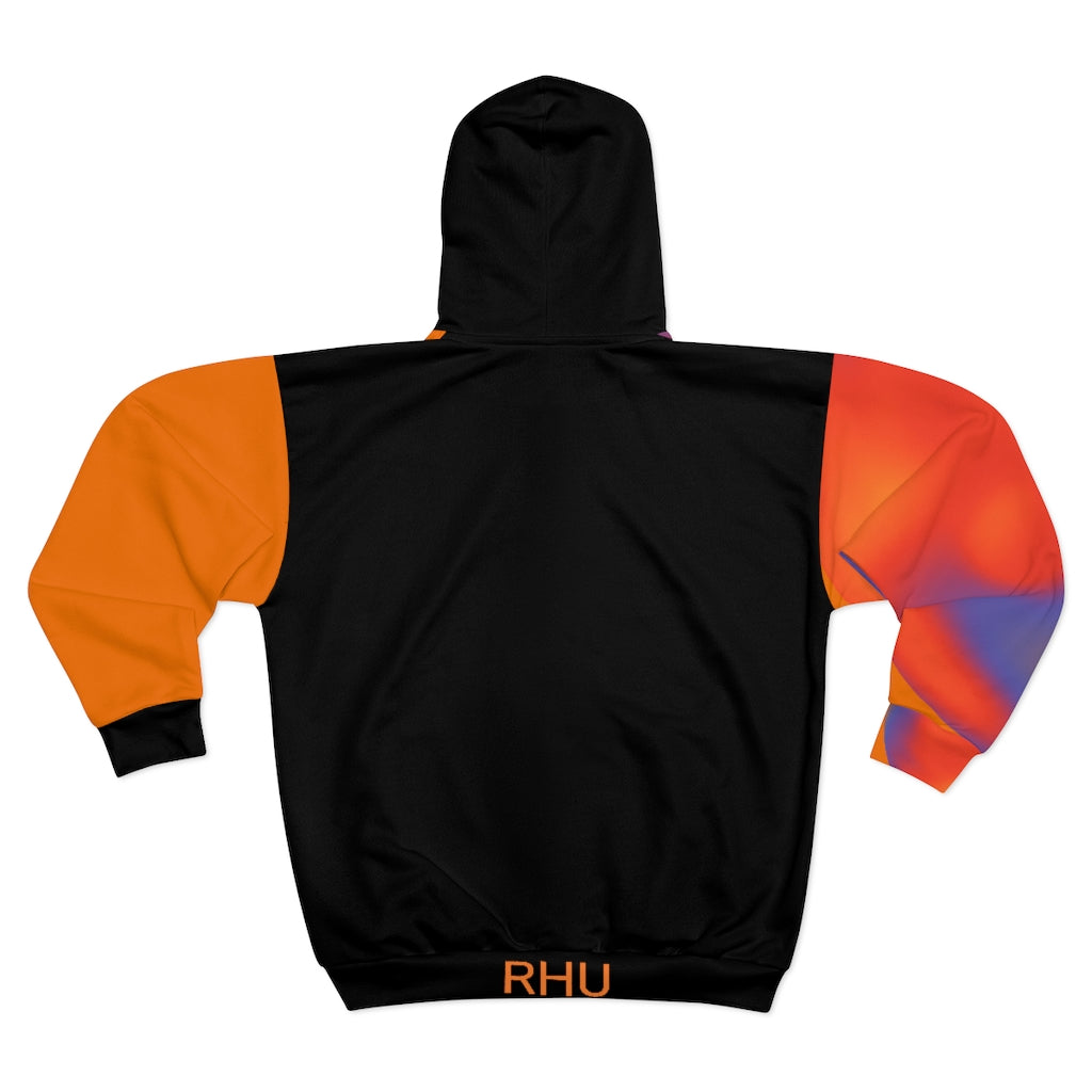 Unisex Zip Hoodie Orange Fading Colors Plain Black Back