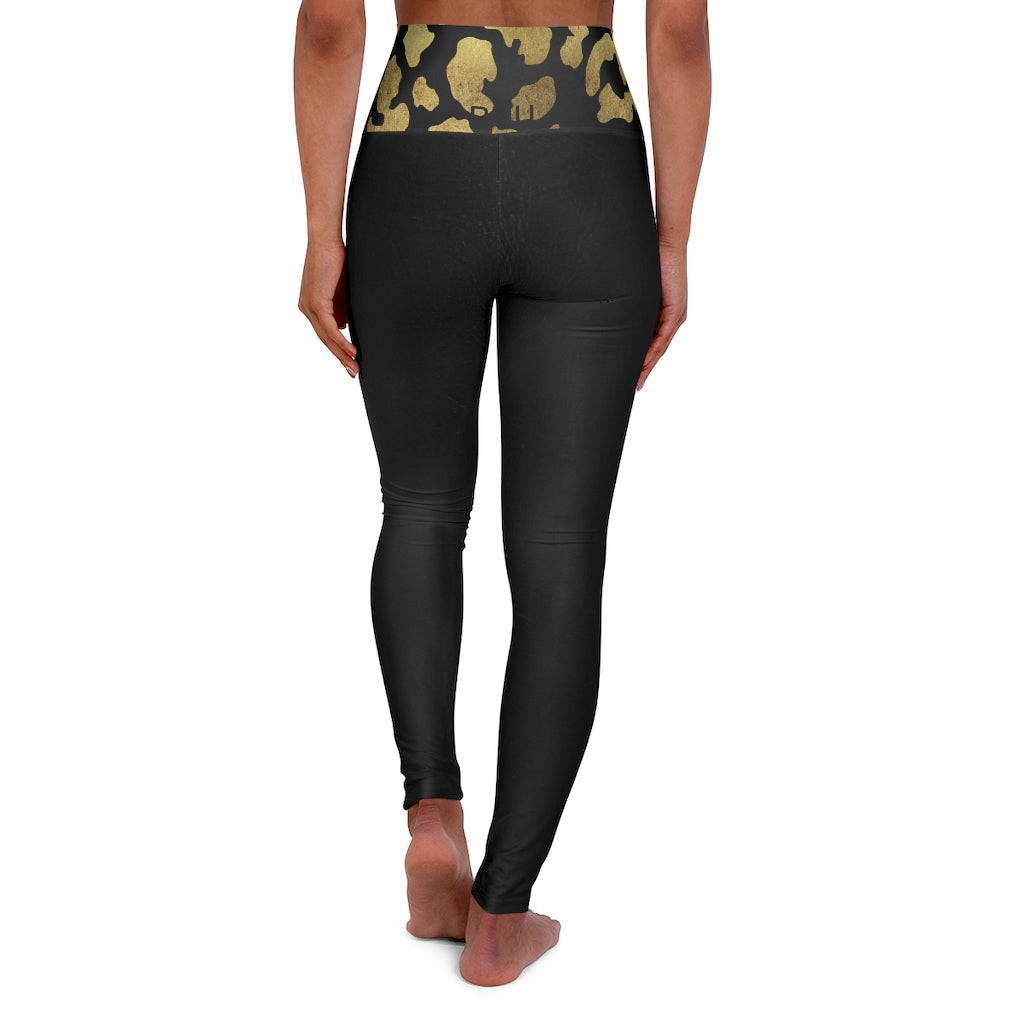 I'm Festive High Waisted Leggings Black Leather Leopard Print