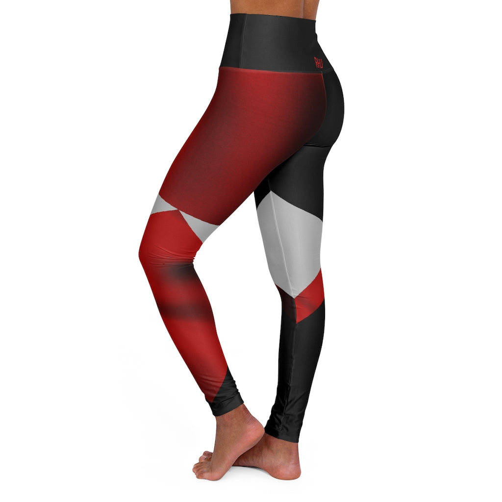 High Waisted Yoga Leggings Fading Red Black Light Grey RHU