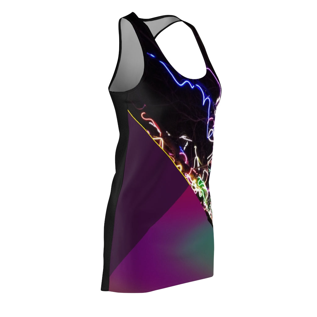 Electric Lights Women's Cut & Sew Racerback Dress Purple Green fading Black Back