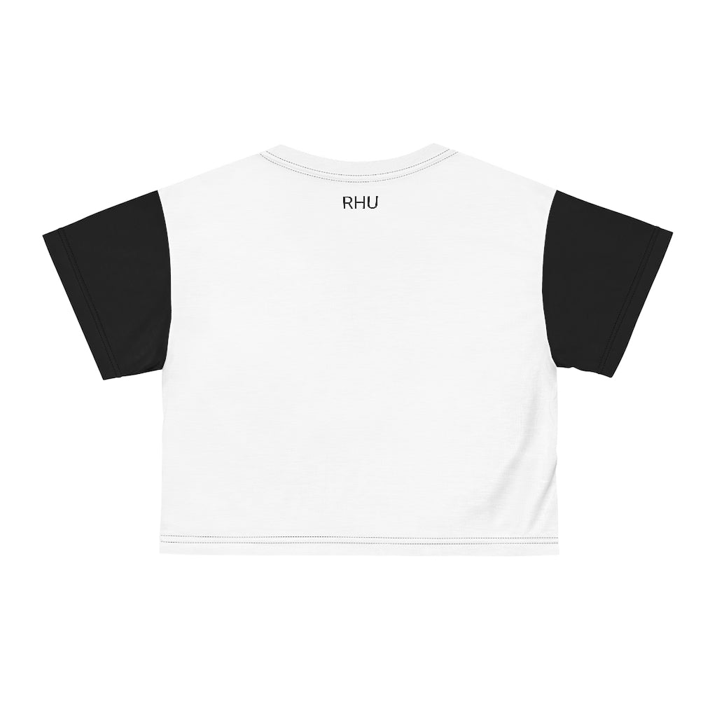 Human Rights LINFA AOP Crop Tee White Black Sleeves