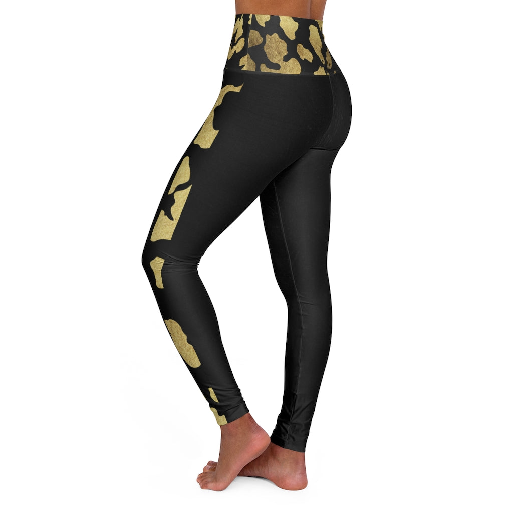 I'm Festive High Waisted Leggings Black Leather Leopard Print