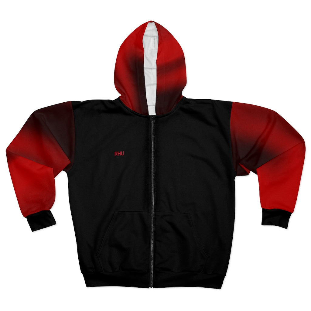 Unisex Zip Hoodie Red Black Fading